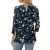 Women's Print Top Button-down V-neck T-shirt 3/4 Sleeve Loose Fashion Top