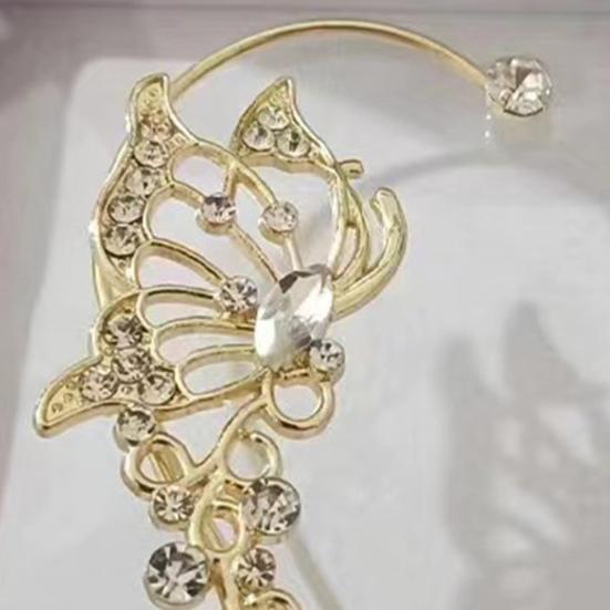 1 Pair Women Prom Ear Cuffs Non-pierced Ear Clips Butterfly Wings Rhinestone Earrings Anti-slip Lightweight