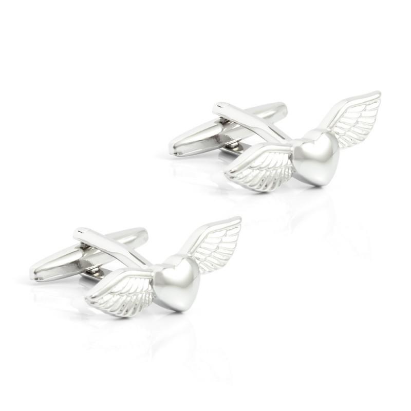 

Heart Shaped Wings Electroplated Silver Metal Cufflinks Men s Women s French Style Shirts Pure Natural серебряный