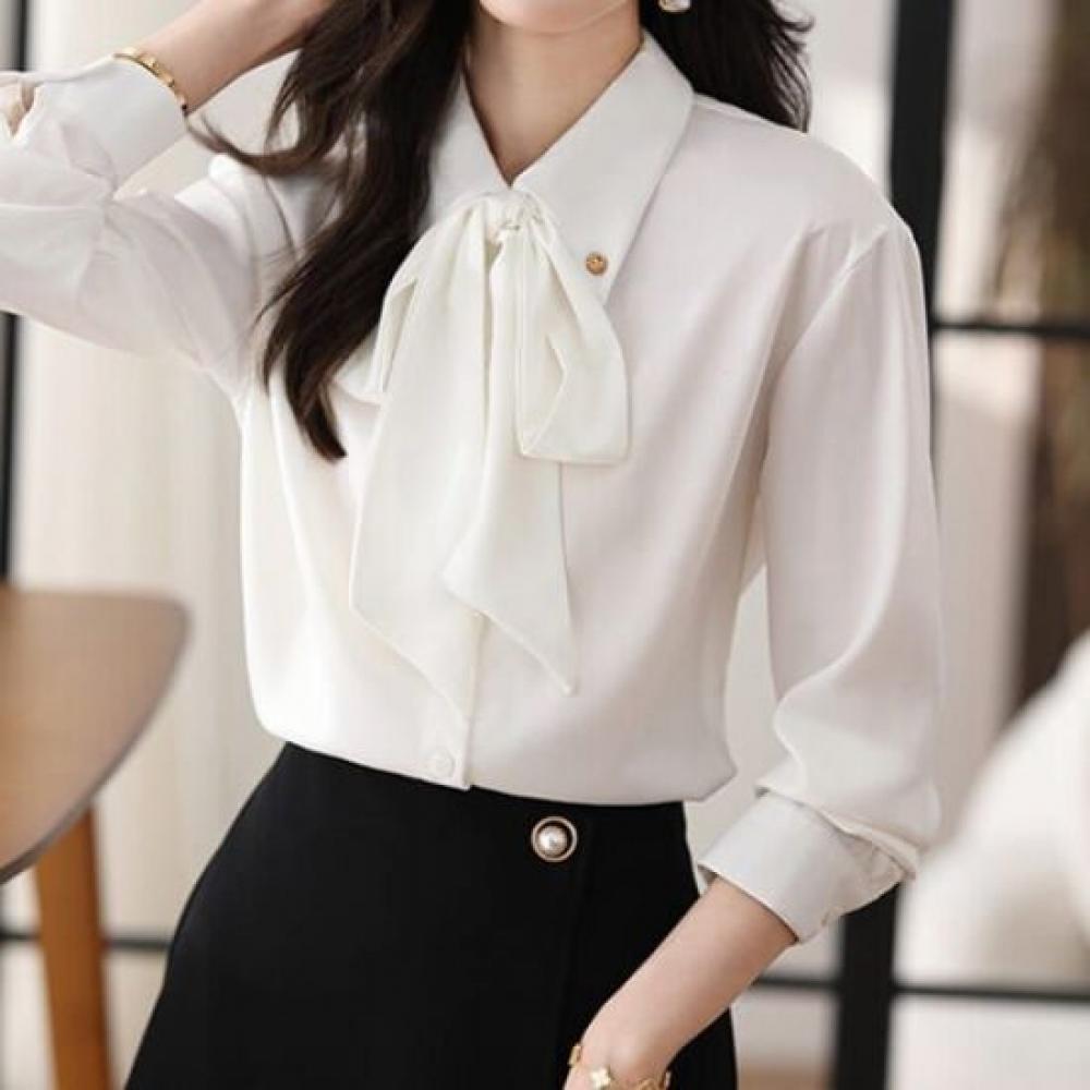 Navava Long Sleeve Collar Shirt Ribbon Neck Luxury Stylish Nb2471