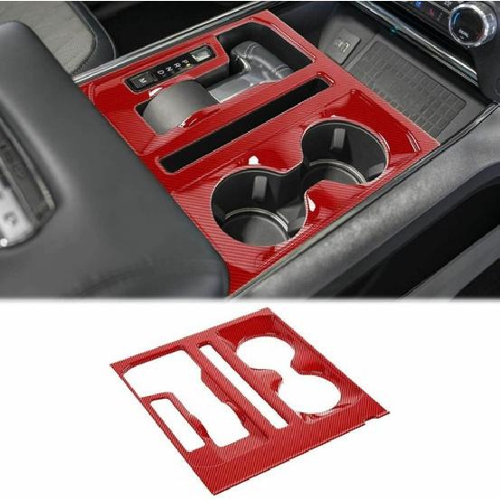 Central kontroll Växelväljare/Kopphållare Cover Trim För Ford F150 + Röd Kolfiber