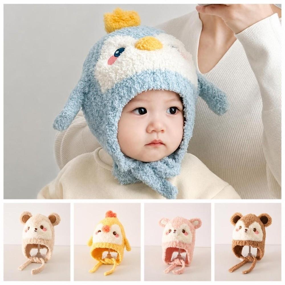 Cartoon Kids Earflap Beanie Thick Plush Lined Infant Winter Cap Toddler Warm Hat Cold Weather