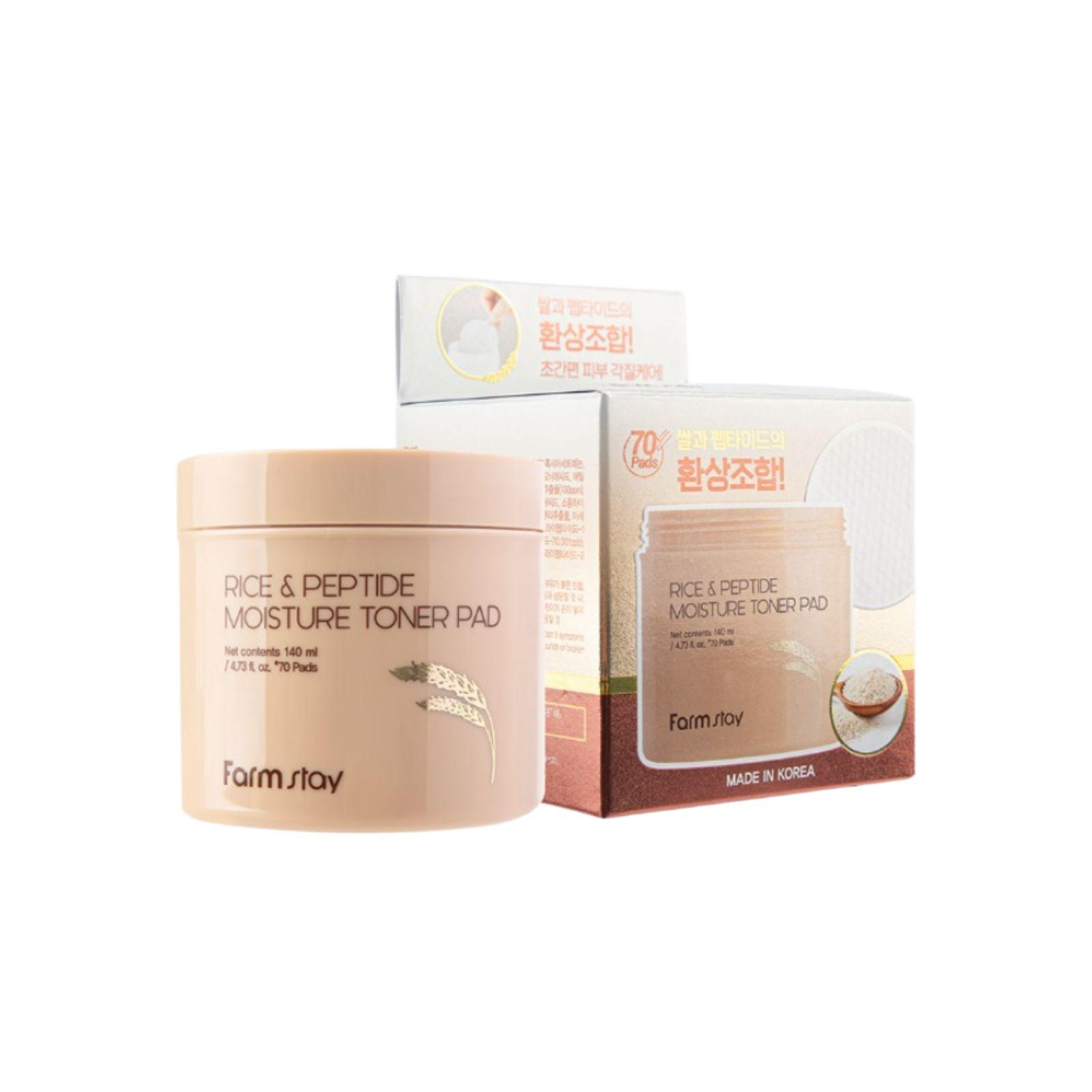 Farmstay Rice & Peptide Moisture Toner Pad 140ml (70 Pads) 4.73oz 1ea