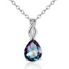 VOLUKA Weißer Feueropal Anhänger Halskette für Damen, Edelstein, Geburtsstein, Schmuck Geschenk für Mädchen…, Messing, Künstlicher Regenbogenquarz