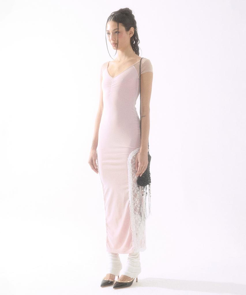 BADEE Side Lace Sheer Dress Pink