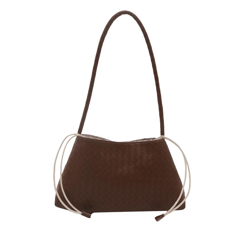 

Retro Pu Crossbody Bag For Women With Woven Design And Magnet Closure For Daily Use коричневий