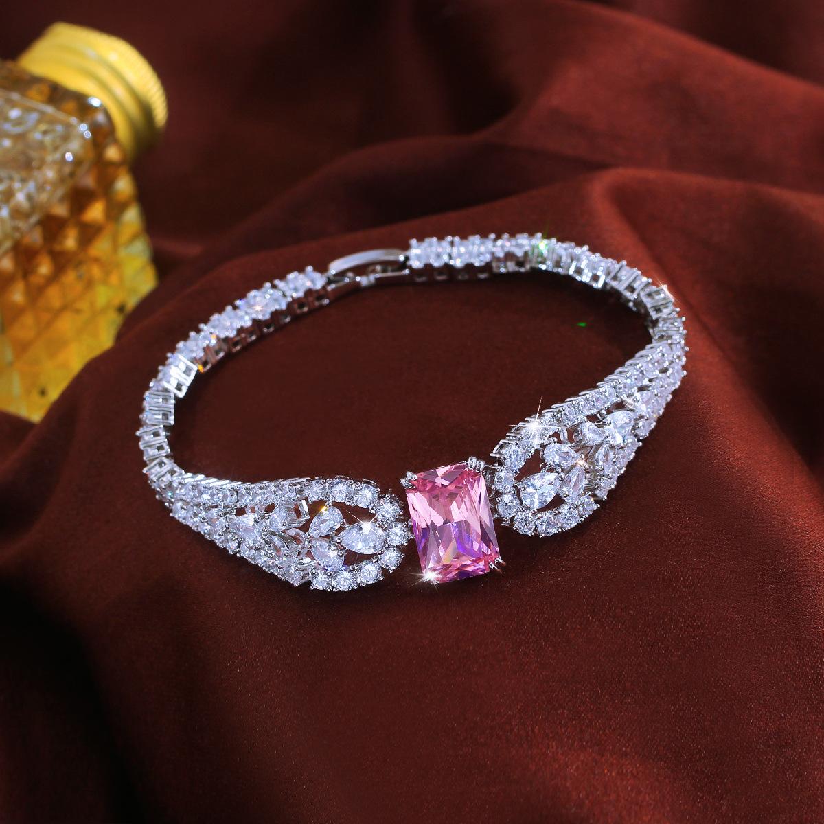 Princess Pink Diamond Wheat Ears Hollowed Out Light Luxury Ins Wind Zircon Bracelet Sweet And Versatile Temperament High-End Bracelet Bracelet Bracele