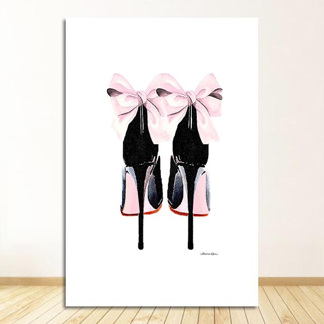 Canvas Art Print Sexy Lips Paintings High Heels Posters Pink Flower Wall Pictures Home Decor Fashion Poster Women Perfume Makeup