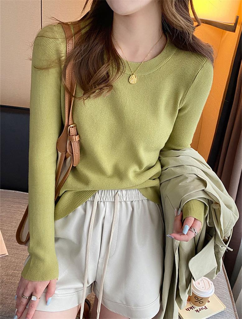 Autumn and winter new solid color soft waxy round neck knitted bottoming shirt female slim slim slim pullover sweater with top