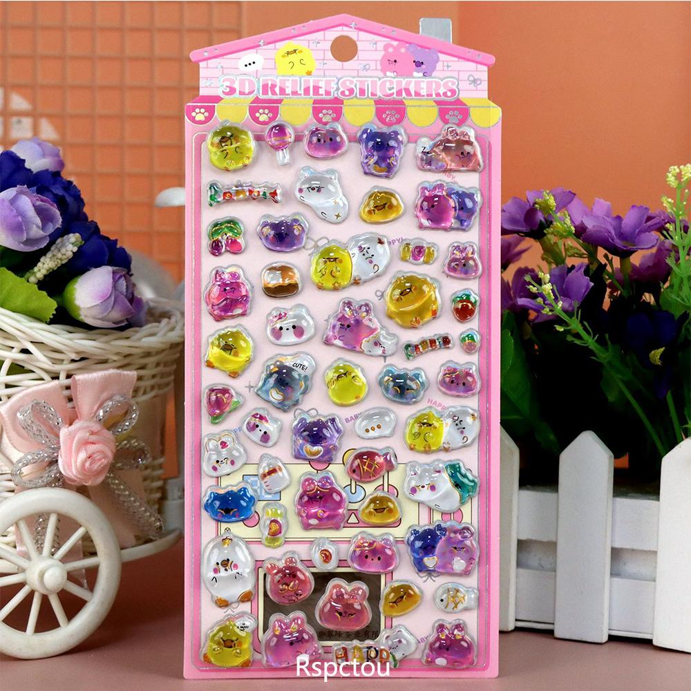 1pcs Cute Rabbit Bear Food Cartoon 3D Crystal Stickers Funny Marine Animals Three-dimensional Relief Decals for Notebook Phone