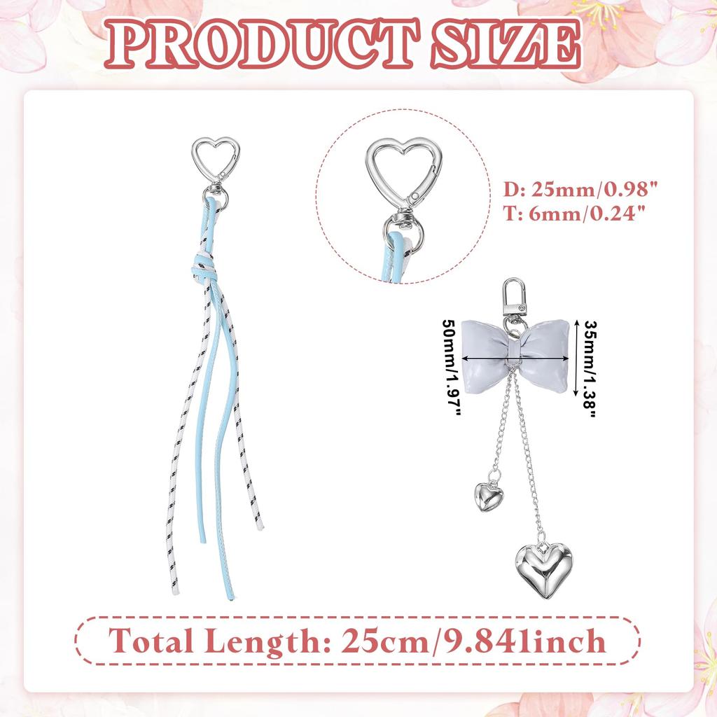 Leather Bow Keychain Inch PU Cute Bow Heart Keychain Pendant Decoration with Brand Strap for Phone Car Wallet Light Blue [uxcell] 9.8 Case, Keys,