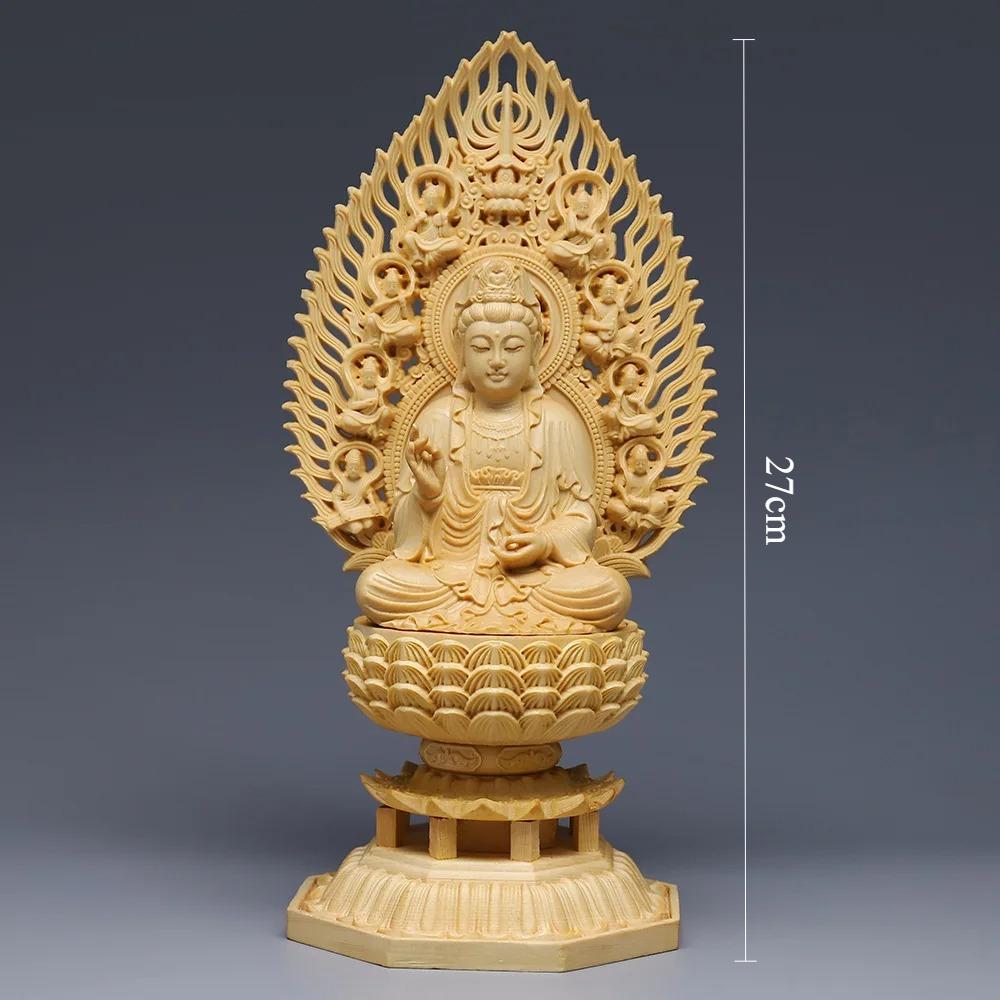 

1pc Wooden Buddha statue ornaments Wooden carving crafts Feng Shui Accessories home decoration Solid wood lotus platform
