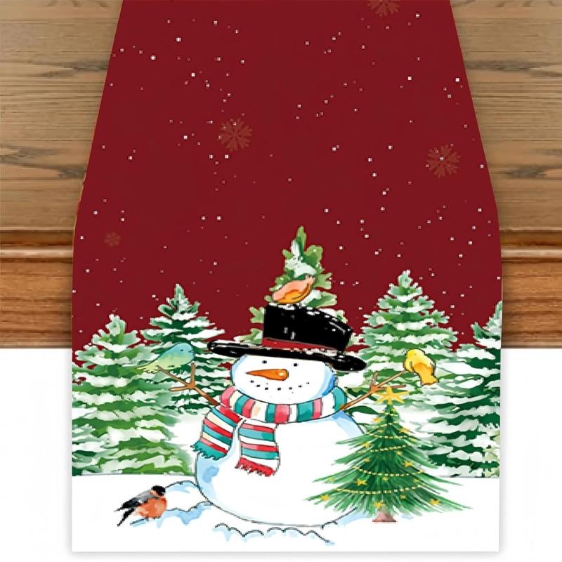 Tablecloth Table Runner Santa Snowman Reindeer Linen Table Cloth for Various Christmas Occasion