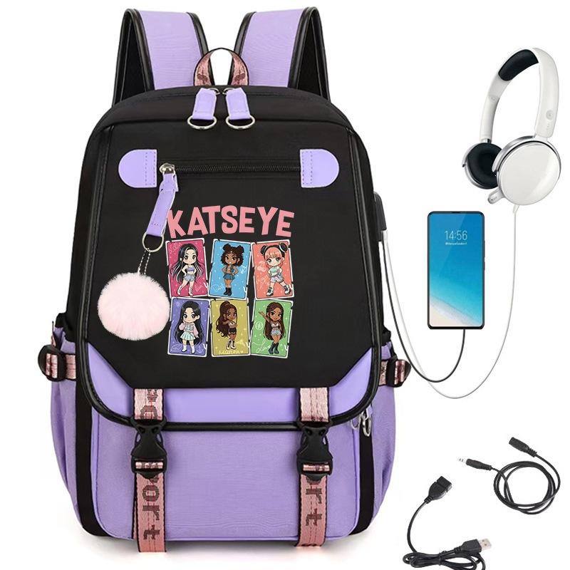 KATSEYE K-Pop Cartoon USB-Lade Rucksack Schultasche 60123-1