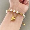 Stainless Steel Love Heart Pendant Natural Freshwater Pearl Bracelet For Women