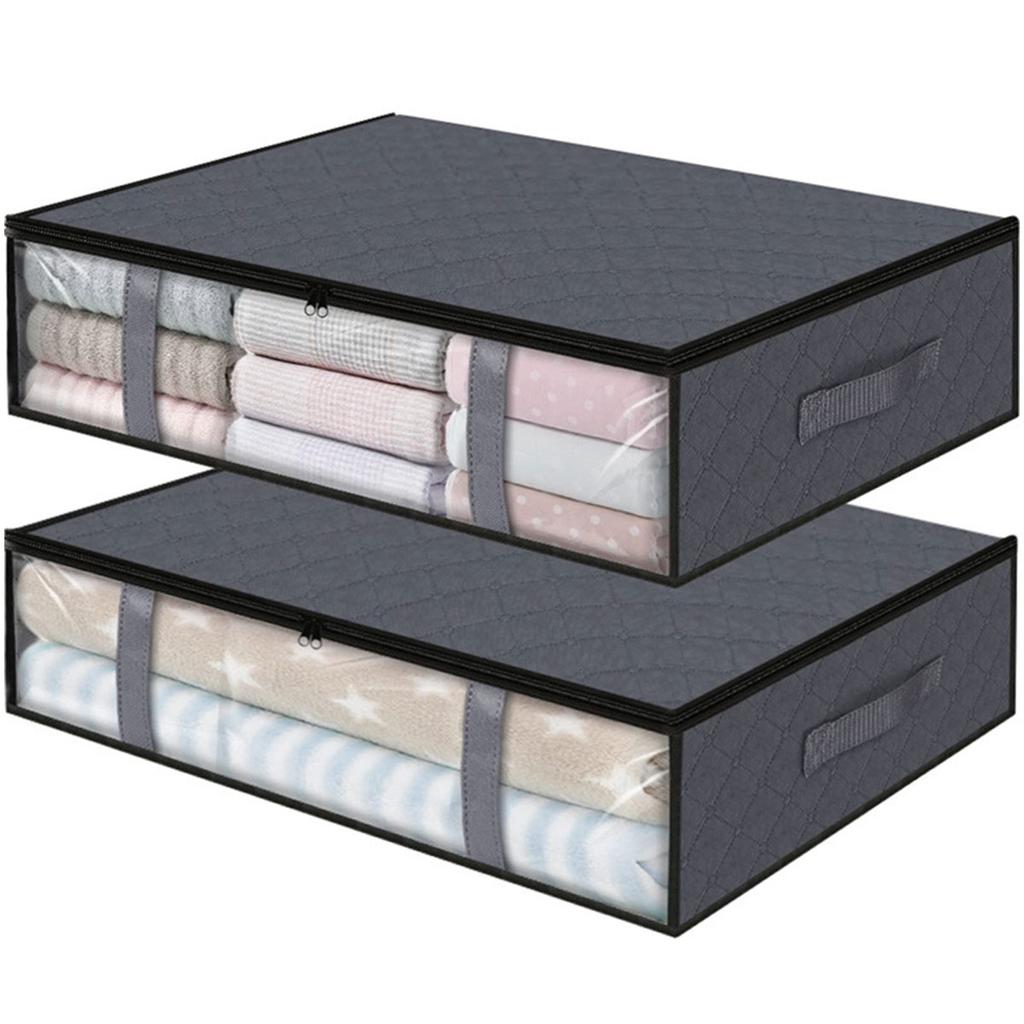2Pcs Under Bed Storage Bags 40L Underbed Storage Containers with Reinforced Handles Zipper Non-Woven Storage Bins Foldable Stora