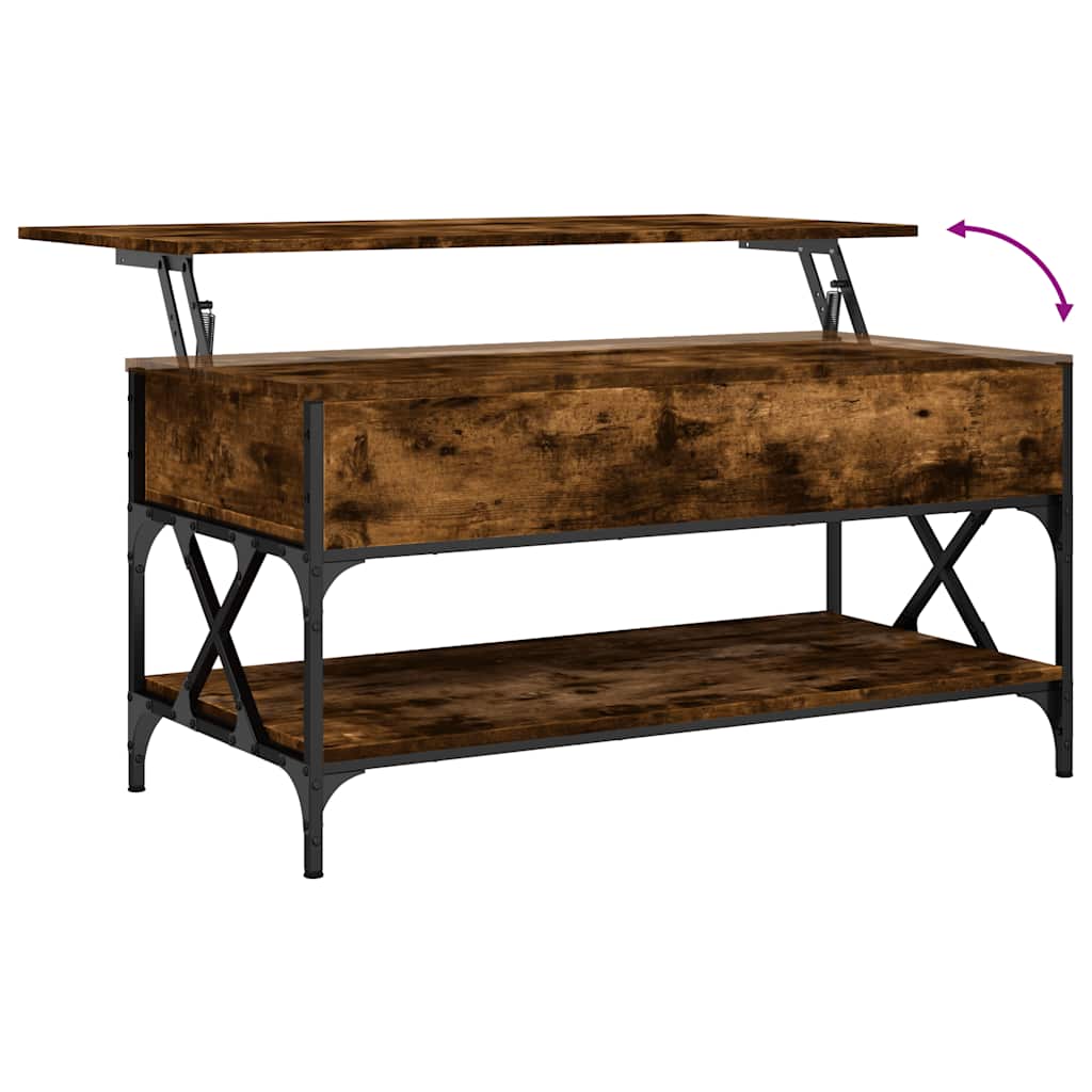 Coffee Table Smoked Oak 100x50x50 cm Wood Based Material and Metal