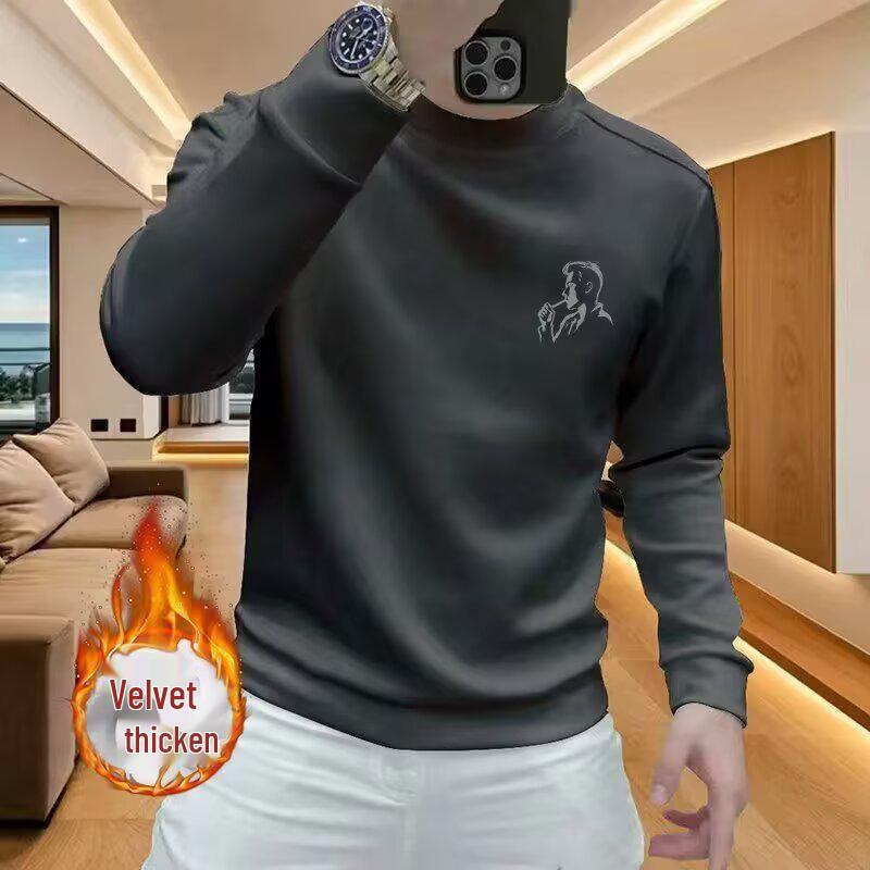 Men s Trendy Autumn/Winter 2026 Printed Round Neck Hoodie - Versatile Casual Plus Velvet Top 3XL