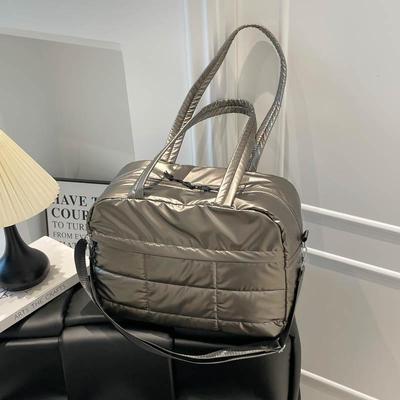 Quilted Solid Color Padded Travel Bag Portable Stylish Large Capacity Handbag for Women Sports Work & Everyday Use