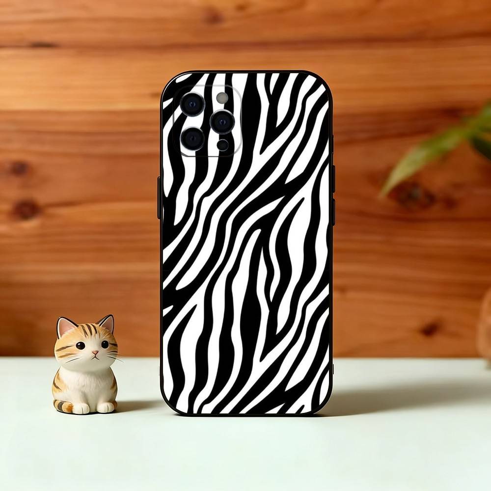 p-Zebra Print Phone Case For iPhone 17,16,15,14,13,12,11 Plus,Pro Max,XS,Soft Silicone Black Cover