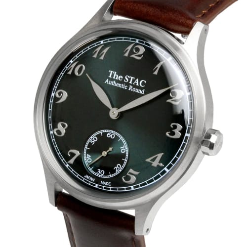 The STAC Japanese-made Watch, 36mm, Classic Retro Design, Blue-green with Brown Leather Strap, for Men and Women, Unisex, ST-AR002