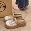 Hollow woven through-mesh platform slippers 2025 one-word strap single shoes sandals women's shallow mouth Mary Jane shoes