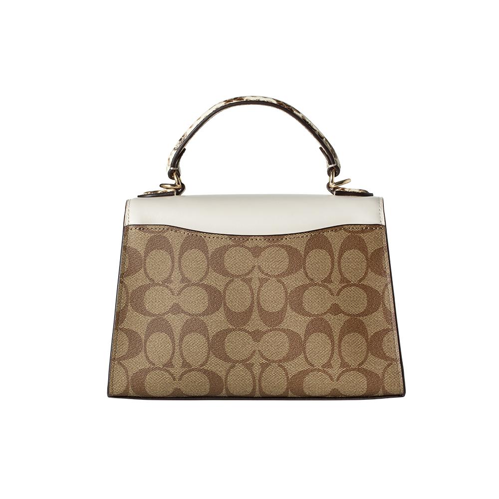Coach Pepper Canvas With Leather Handbag, Shoulder Bag, Crossbody Bag Small Women's Khaki & White C1325-IMOTV
