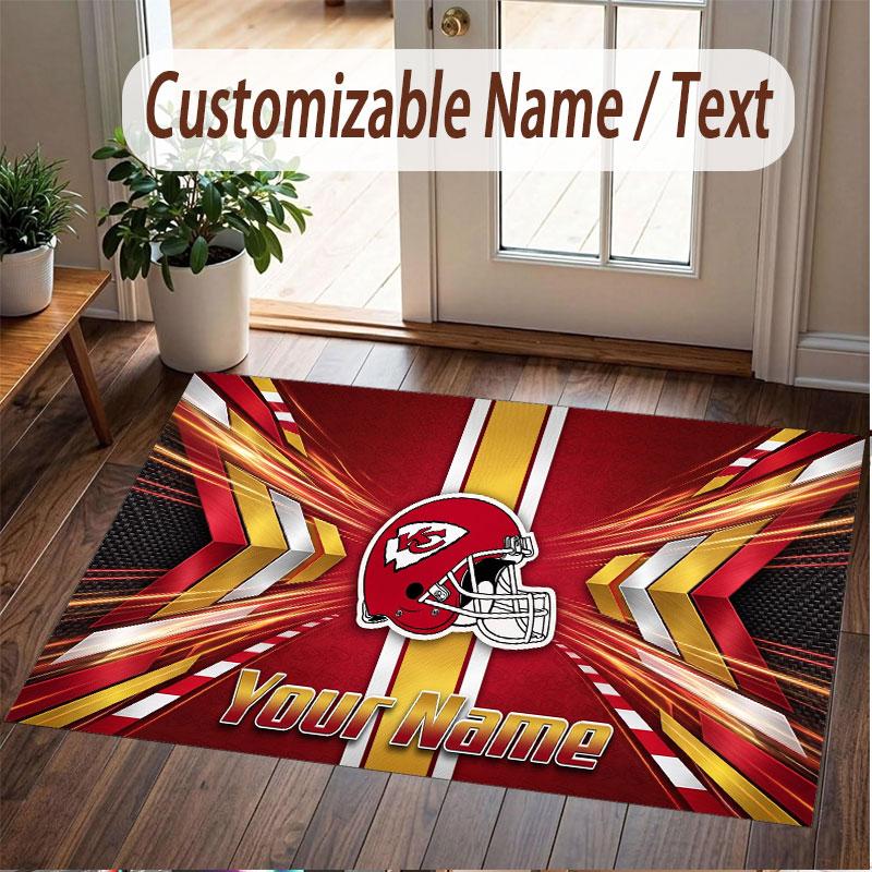 Custom Rug Kansas City Chiefs Pattern Print Name Text Soft Non‑Slip Floor Carpet for Home Indoor Decoration