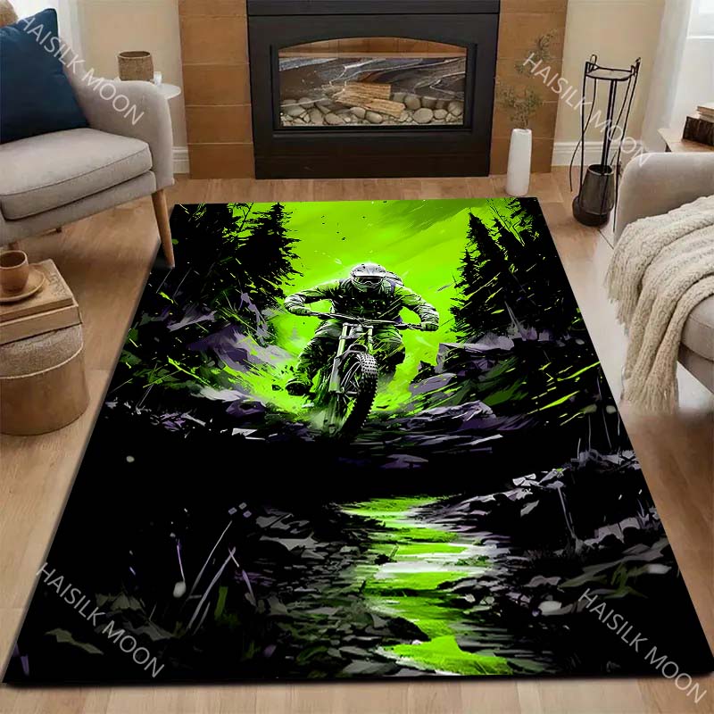Multiple sizes Mountain biker in forest Carpet for Living Room Bedroom Sofa Home Decor Rus Non-slip Floor Mat Luxury Gift