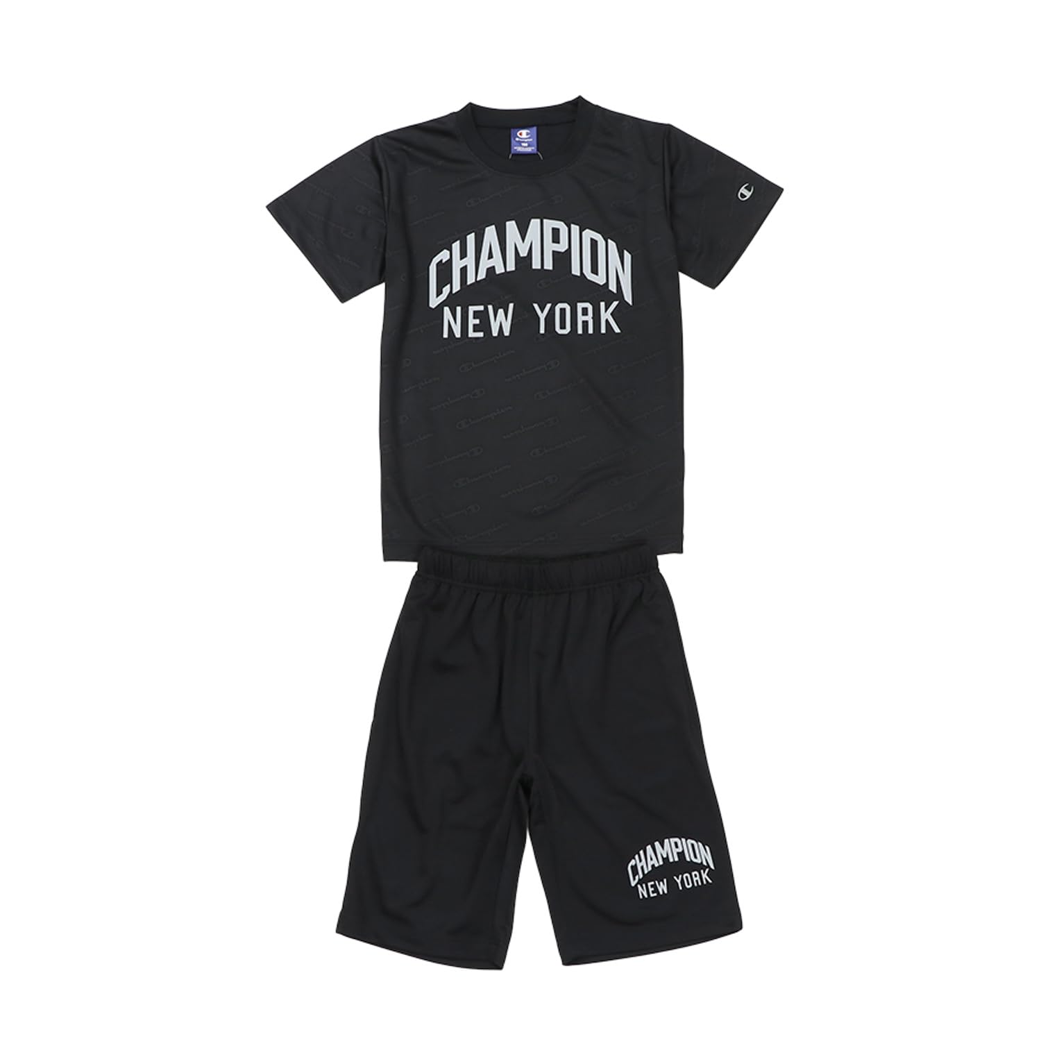 

Champion Футболка с коротким рукавом и круглым вырезом, с графическим логотипом, шорты базового размера 140, детская быстросохнущая футболка и комплект, для спорта, CK-ZSW03, черный, чёрный