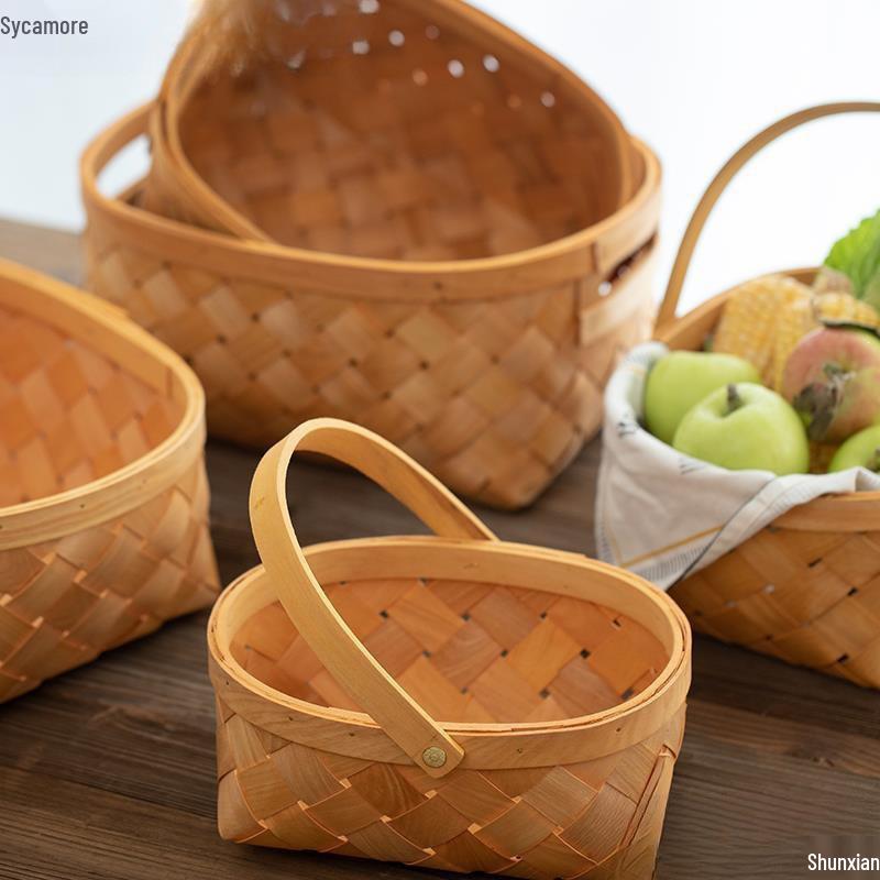 Compact Bamboo and Rattan Woven Picnic and Storage Basket for Fruits, Bread, and Eggs