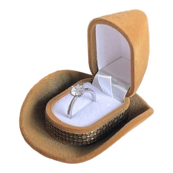 Jewelry Ring Storage Box Waterproof Compact Portable Denim Hat Style Ring Display Holder Case for Proposal Engagement