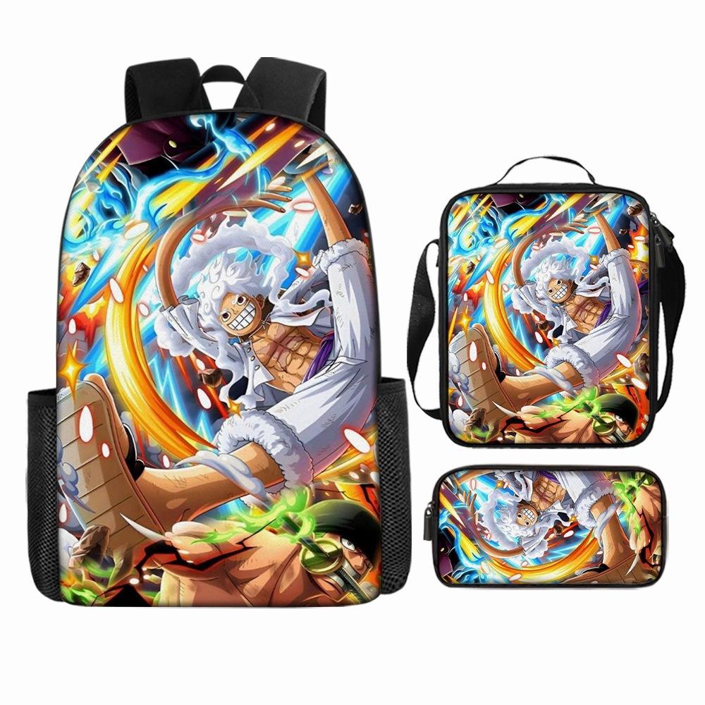 Anime Rucksack Set One Piece Naruto Schultasche für Jungen Schüler Laptop Rucksack Umhängetasche Federmäppchen 3-teilig Große Kapazität Wasserdicht