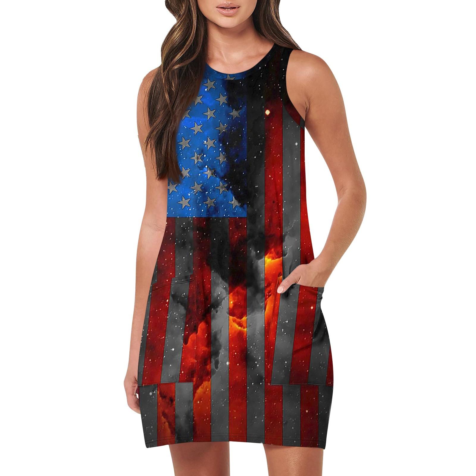 Женская мода Повседневные платья без рукавов Платья с принтом ко Дню независимости — фото 9