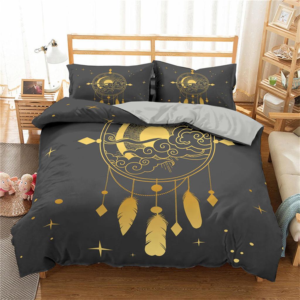 Dreamcatcher Bohemian Mandala Sun Moon and Feather Print Duvet Cover Microfiber Bedroom Decorations for Women Gifts Queen King