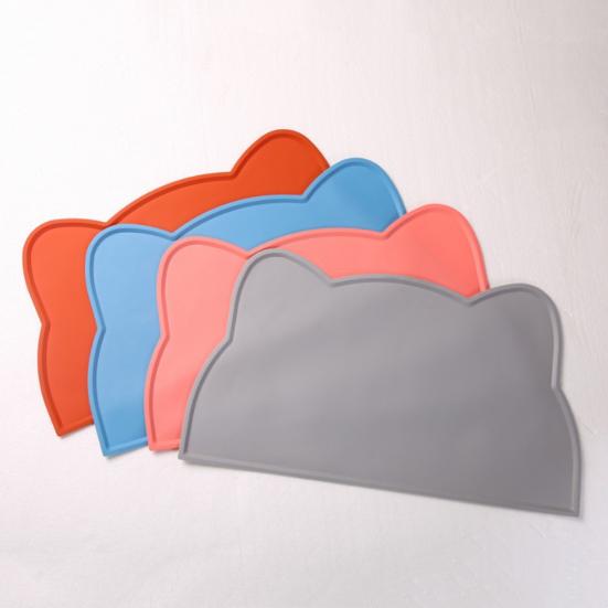 Waterproof Dog Food Mat Cat Face Design Silicone Pet Feeding Placemat with Raised Edge Non-slip Pet Bowl Mat for Dogs Cats