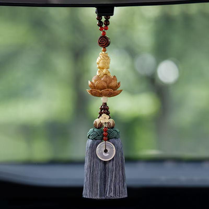 Boxwood Small Buddha Car Pendant - Peaceful Rearview Mirror Decoration