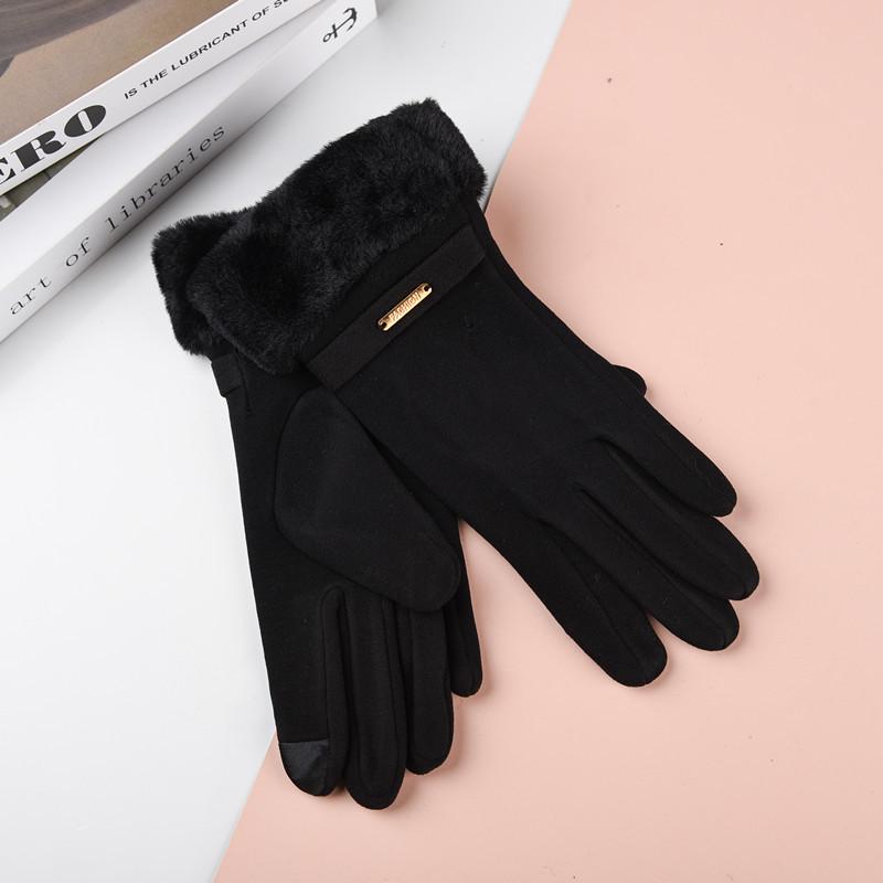 Nowe Damskie Rękawiczki z Futra Królika z Ekranem Dotykowym: Styl koreański Jazda na rowerze i jazda samochodem, Urocze podszycie z polaru na zimną pogodę