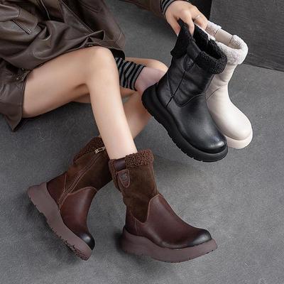 Shanghai Jiechus Neue Winter-Mid-Tube Samtgefütterte Schneestiefel - Einfarbig, Dicksohlig, Lässiges Damenschuhwerk.