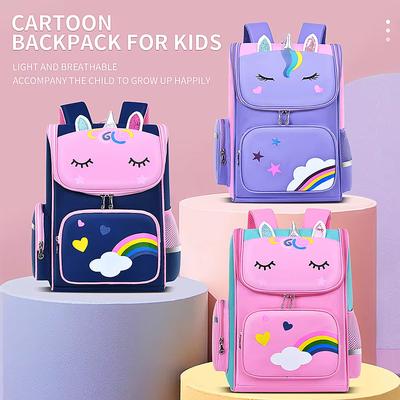 New Elementary School Students Schoolbag 6-12 Years Old Boys and Girls Shoulders Backpack 1-6 Grades Unicorn Cute Wat
