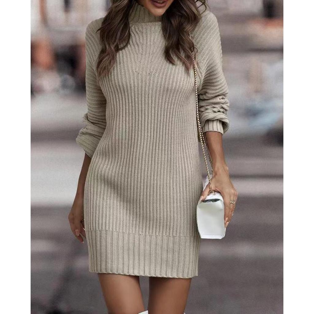 Fall Winter New Women's Turtleneck Long Sleeve Knit Sweater Dress, European American Style Casual Outerwear