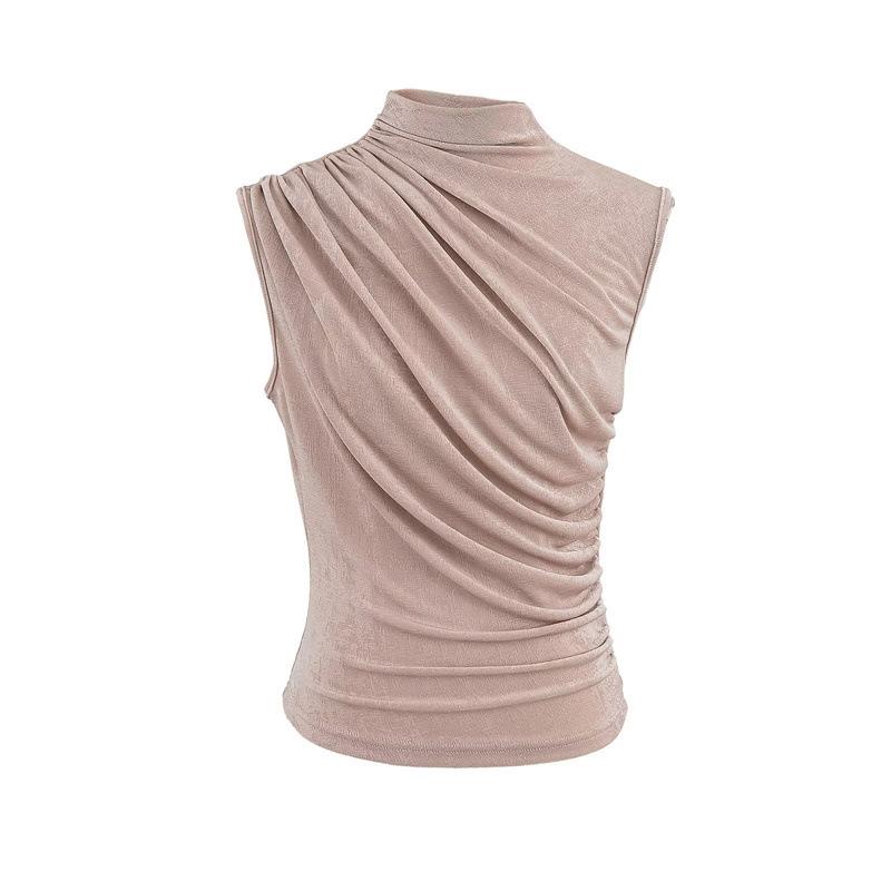 Women s American Style Ruffled Stand Collar Sleeveless Vest - Slim-Fit Summer Top Medium