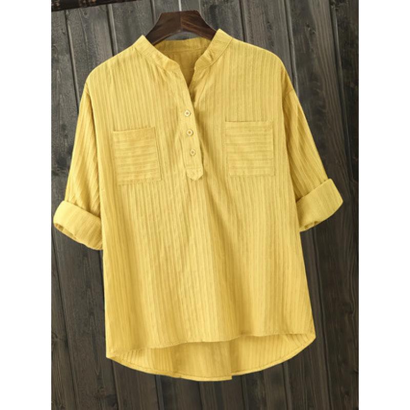 Plus Size Women White Loose Casual Round Neck Three Quarter Sleeve Shirt