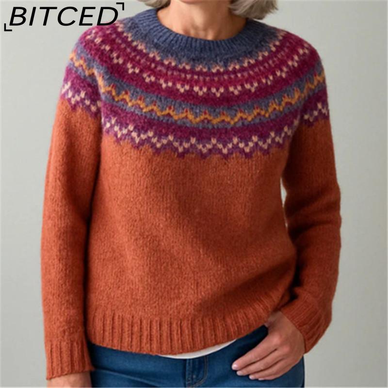 BITCED Pulover de damă - Gât O, Bloc de culoare, Oversized, Pulover tricotat de modă