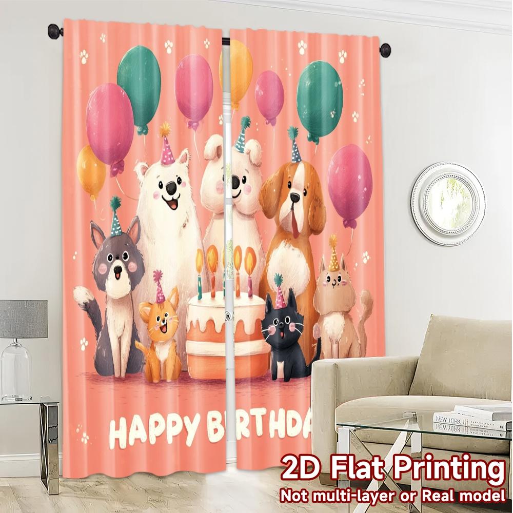 2pcs   2D FLAT PRINTING Curtains (Without Rod) Puppy Celebration(1) Modern Curtains&Drapes Semi-Sheer Curtains Versatile All