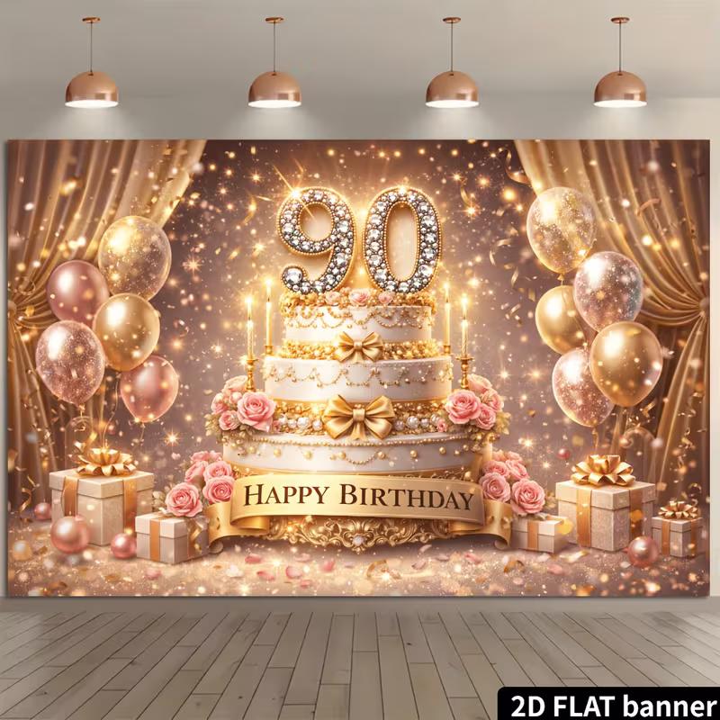 2D 50th Birthday Backdrop Gold Diamond Number 50 with Crown Party Photo Booth Banner