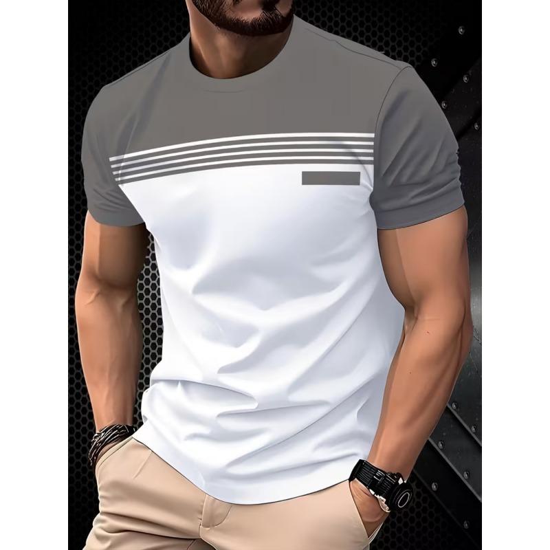 Men T-Shirt Fashion Simple Striped Printed Street Harajuku Short Sleeve Oversized Tops Summer Daily Versatile Men's Clothing