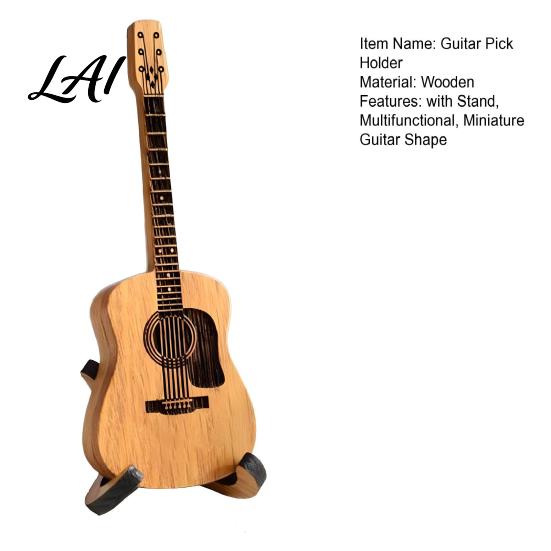 Musician Desk Decoration Guitar Pick Holder with Stand Wooden Plectrum Display Storage Box Miniature Shape Organizer for Lovers Portable