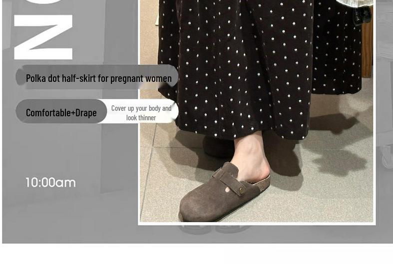 Mid-Length Polka Dot Maternity Skirt - Autumn/Winter 2025 Japanese Retro Style