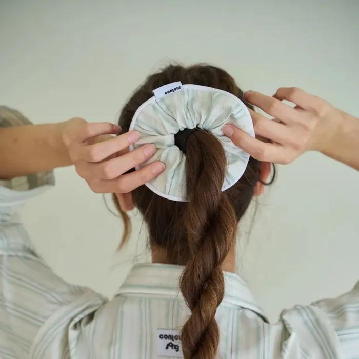 Mint piping hair scrunchie